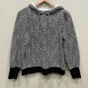 Nine West Black Leopard Hooded Sweatshirt - Size: Medium